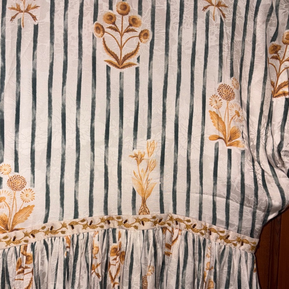 Agua Bendita Strip Floral Maxi Dress Short Sleeve Cream Green Size Small NWT - Picture 8 of 16